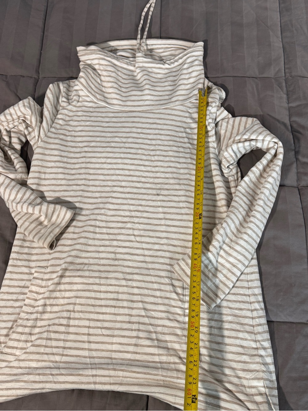 Talbots Cream & Taupe Striped Cowl-Neck Pullover